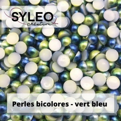 Demi perles taille 5 mm bicolore bleu vert nacré