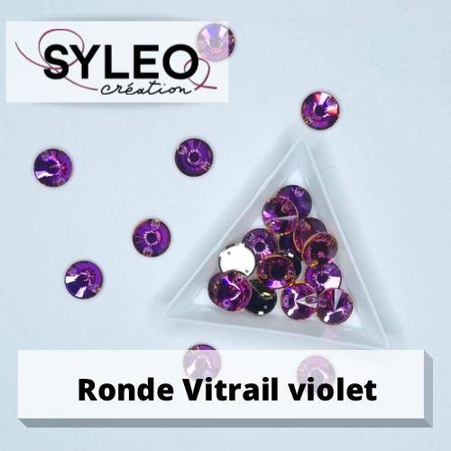 Pierre à coudre ronde vitrail violet 12 mm