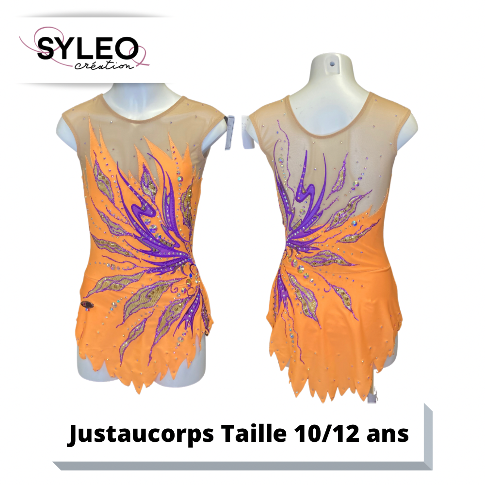 Justaucorps jupette orange fluo : taille 10/12 ans