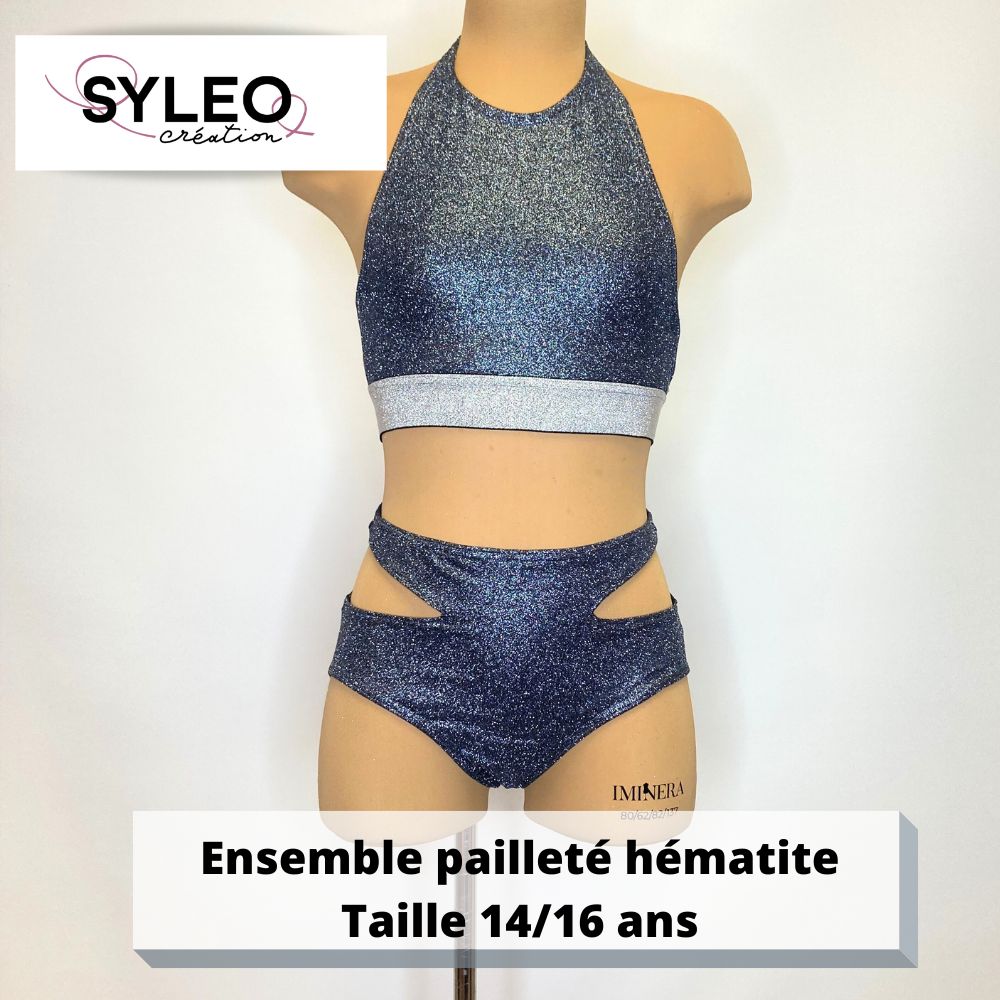 Tenue Pole dance - ensemble pailleté hématite